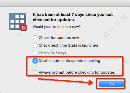 8选择【Dissable automatic update checking】