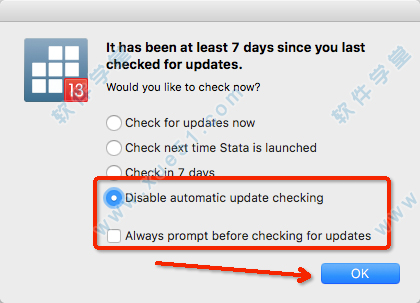 6选择【Dissable automatic update checking】