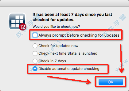 6选择【Dissable automatic update checking】