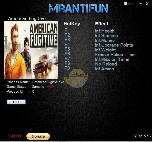 美国逃亡者九项修改器